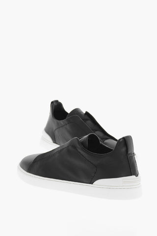 Elastic Lace-up TRIPLE STITCH Leather Sneakers