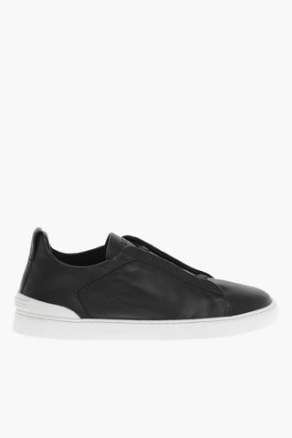 Elastic Lace-up TRIPLE STITCH Leather Sneakers
