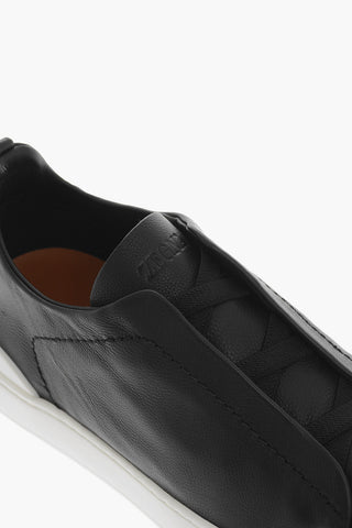 Elastic Lace-up TRIPLE STITCH Leather Sneakers
