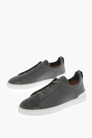 Elastic Lace-up TRIPLE STITCH Leather and Suede Sneakers
