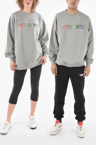 Crew Neck UNISEX Crystal Logo Cotton Sweatshirt