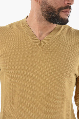 Cotton V-Neck Sweater with Ribbed Cuff