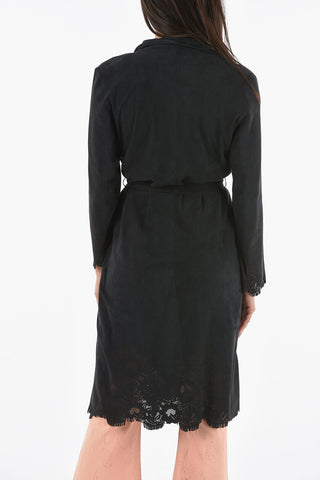 Lamb Skin Overcoat with Laser Cut Embellishment and Belt