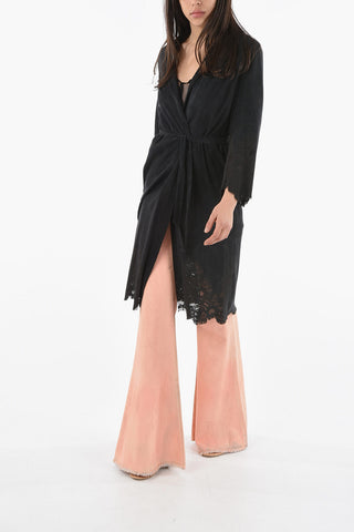 Lamb Skin Overcoat with Laser Cut Embellishment and Belt