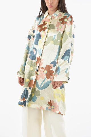 Floral Print Silk Linen Blend Coat