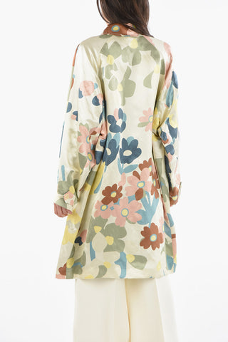 Floral Print Silk Linen Blend Coat