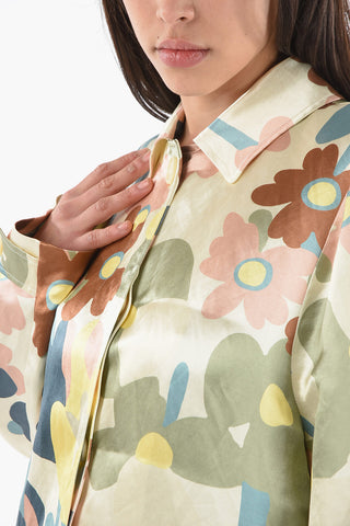 Floral Print Silk Linen Blend Coat