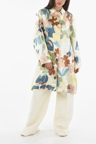 Floral Print Silk Linen Blend Coat