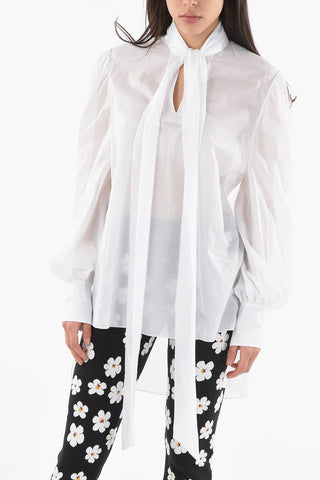 Blusa Tie Neck Oversize in Voile di Cotone