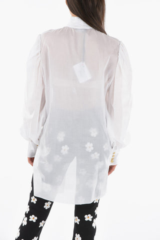 Blusa Tie Neck Oversize in Voile di Cotone