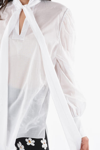 Blusa Tie Neck Oversize in Voile di Cotone