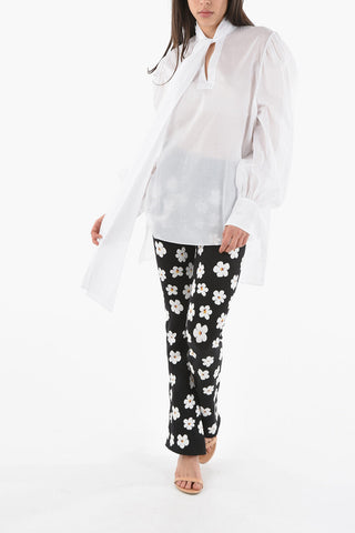 Blusa Tie Neck Oversize in Voile di Cotone