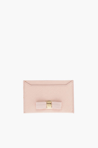 Gros-grain Leather Card Holder with Bow-emebellishment