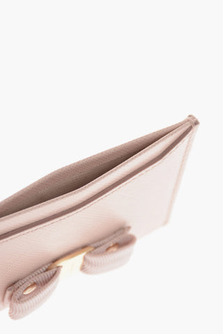 Gros-grain Leather Card Holder with Bow-emebellishment