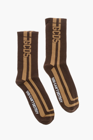 Cotton-blend GOD CAN'T DESTROY Socks with Contrasting Bands