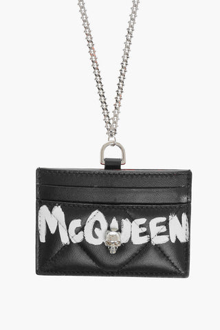 Quilted-leather Card Holder with Lettering Logo Print