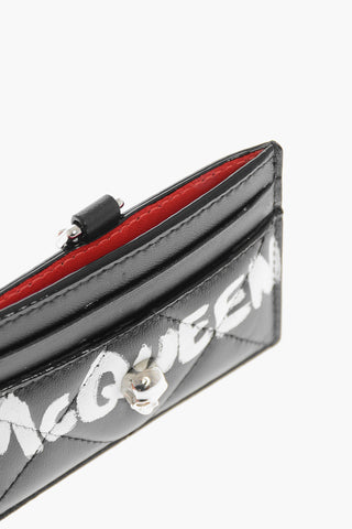 Quilted-leather Card Holder with Lettering Logo Print