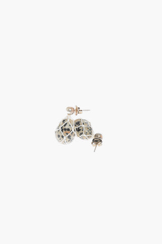Dalmatian-stone Drop-shaped Earrings with Net Detailing