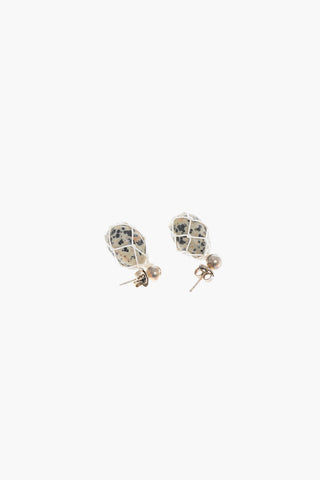 Dalmatian-stone Drop-shaped Earrings with Net Detailing
