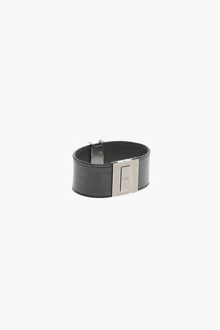 Metal Logo Leather Bracelet