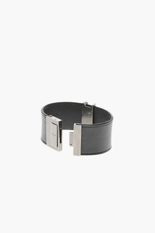 Metal Logo Leather Bracelet