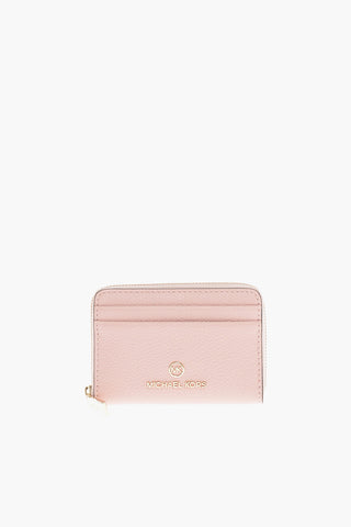 Grained-leather Card Holder with Gold-toned Hardware