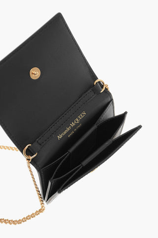 Crocodile Effect Leather Card Holder with Golden Chain