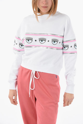 Brushed Cotton Cropped Crewneck Sweatshirt