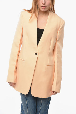 Wool 1-button Blazer with Jetted Pocket