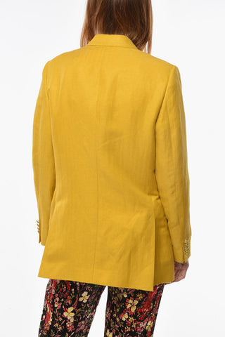 Linen-blend Double-breasted Blazer in Herringbone Motif