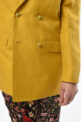 Linen-blend Double-breasted Blazer in Herringbone Motif
