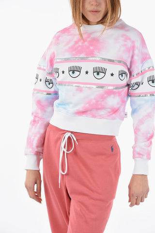 Felpa Girocollo Crop Effetto Tie Dye