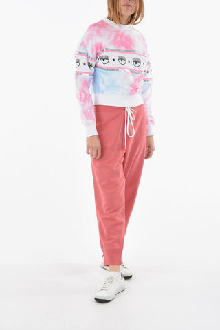 Felpa Girocollo Crop Effetto Tie Dye