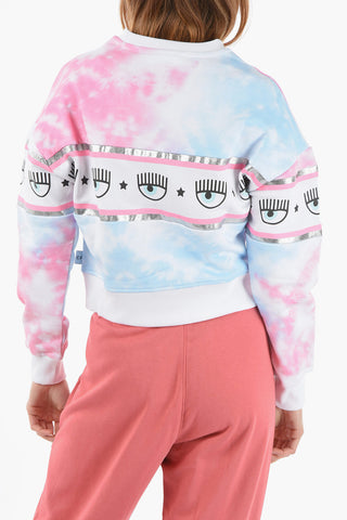 Felpa Girocollo Crop Effetto Tie Dye