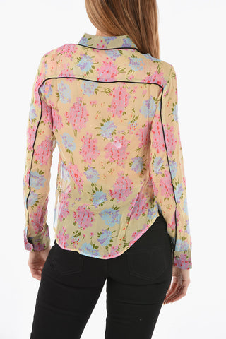 Floral-Printed C-GISELLE  See-through Shirt with Snap Buttons