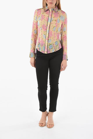 Floral-Printed C-GISELLE  See-through Shirt with Snap Buttons