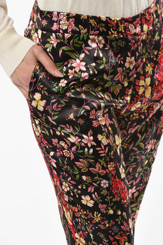 Viscose-satin Wide-leg Pants in Floral Motif