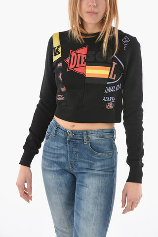 Felpa Girocollo F-SLIMMYCUT-C1 Crop Stampata All-Over