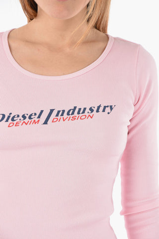 Ribbed D-TANK-LS-IND Mini Bodycon Dress with Embossed Logo