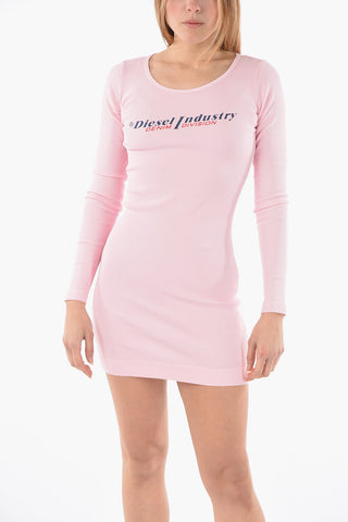 Ribbed D-TANK-LS-IND Mini Bodycon Dress with Embossed Logo