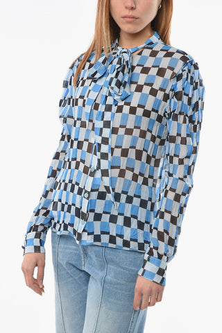Tie Neck ICONIC DAMIER Silk Shirt