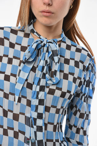 Tie Neck ICONIC DAMIER Silk Shirt