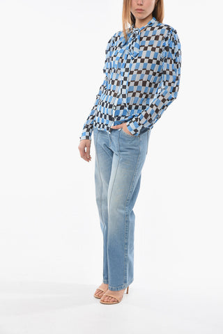 Tie Neck ICONIC DAMIER Silk Shirt