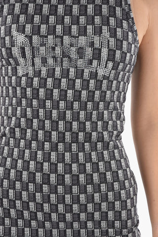 All-Over Printed D-ORY-C1 Mini Bodycon Dress with Rhinestones Logo