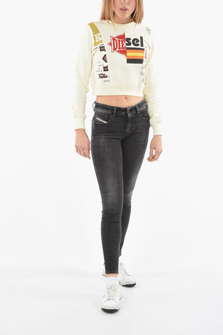 All-Over PrintCrop F-SLIMMYCUT-C1 Crew-Neck Sweatshirt