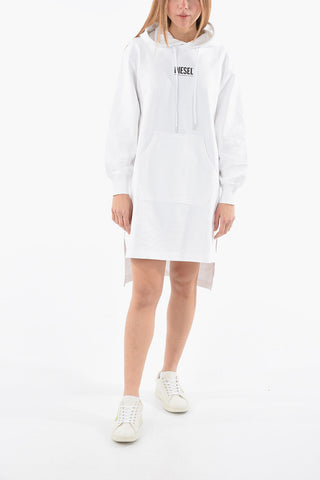 Asymmetrical Cut D-ILSE-ECOSMALLOGO Sweat Dress with Hood