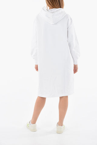 Asymmetrical Cut D-ILSE-ECOSMALLOGO Sweat Dress with Hood