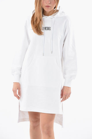 Asymmetrical Cut D-ILSE-ECOSMALLOGO Sweat Dress with Hood