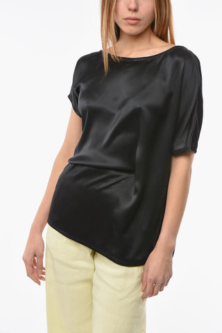 Silk-satin AMELIA Top with Boat Neckline