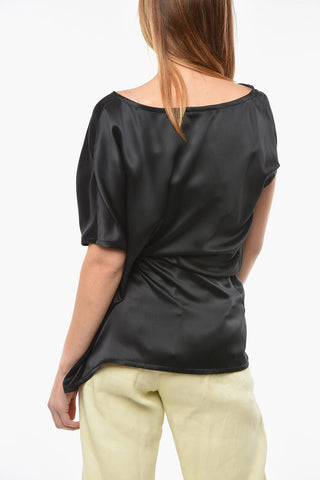 Silk-satin AMELIA Top with Boat Neckline